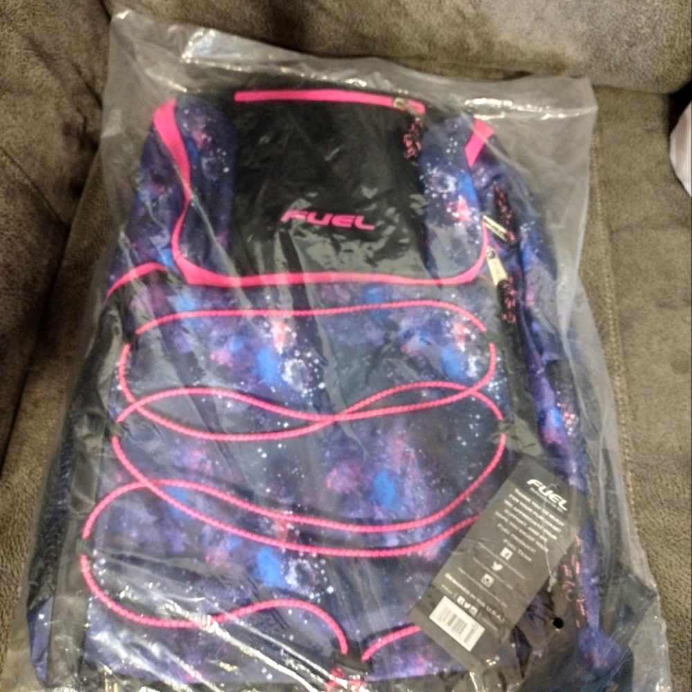 Fuel Wide Mouth Sports Backpack W/Front Bungee & Tech Pocket Black/Galaxy NEW